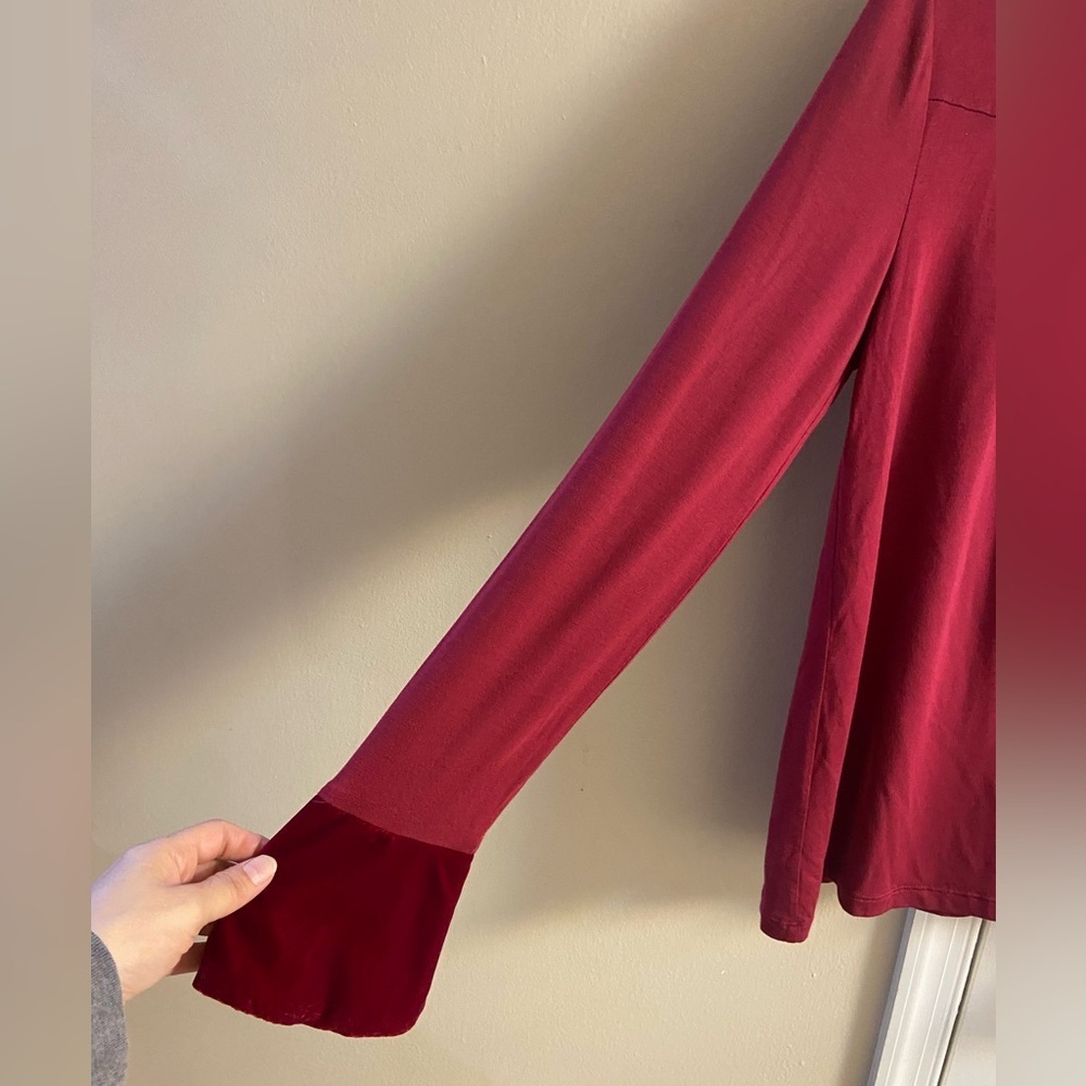 Boden Nadine velvet trim pop over blouse modal  bell sleeves Sz 10 - Picture 5 of 7